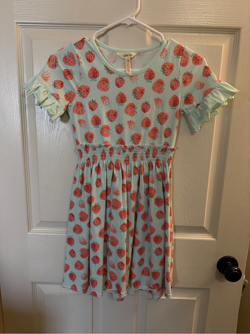 Matilda Jane Mint Dress with Pink Strawberry Print size 8 GUC